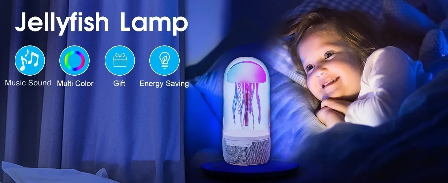 Jellyfish Bluetooth Speaker – LED Water Lamp with Built-In Sound System | 360° Color Show Audio Device for Parties, Bedroom & Mood Lighting