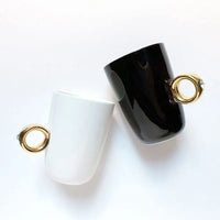 Ceramic Black & White Mug Gold Coffee Tea Diamond Solitaire Ring, Packaging Type: Box, 300 ml