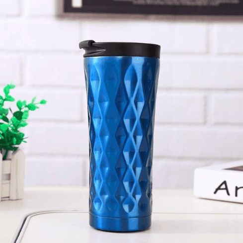 Double Wall Insulated Stainless Steel Diamond Cut Thermos Hot & Cold Tumbler Vacuum Flask 500 ML (Blue)