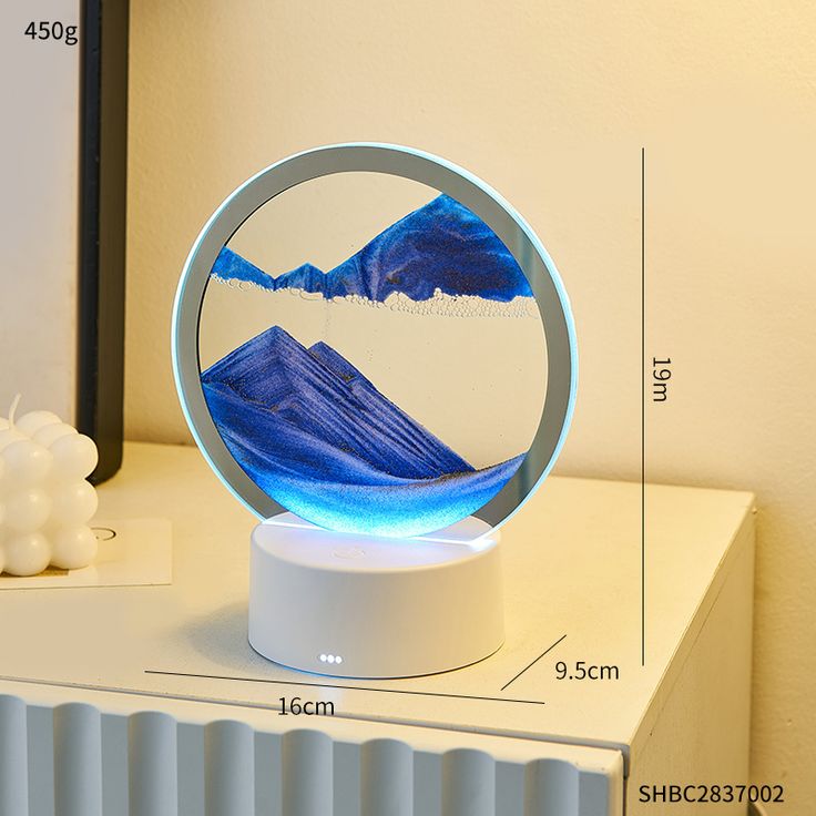 Blue Mountain Flowing Sand Art Sand Art Table Lamp – 360° Moving Quicksand Decor with Dimmable LED Light & 7 Modes | Soothing Bedside & Desk Lamp Gift - Kalesh Monk