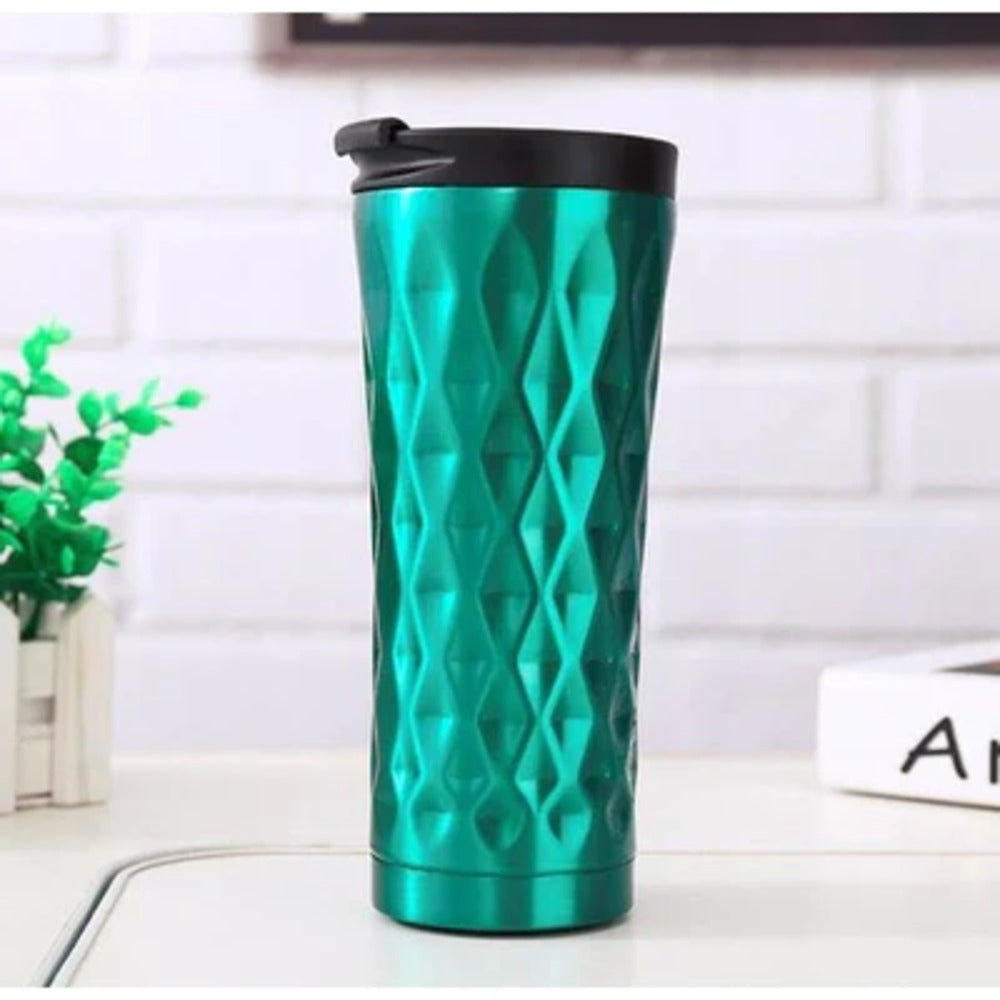 Double Wall Insulated Stainless Steel Diamond Cut Thermos Hot & Cold Tumbler Vacuum Flask 500 ML (Blue)