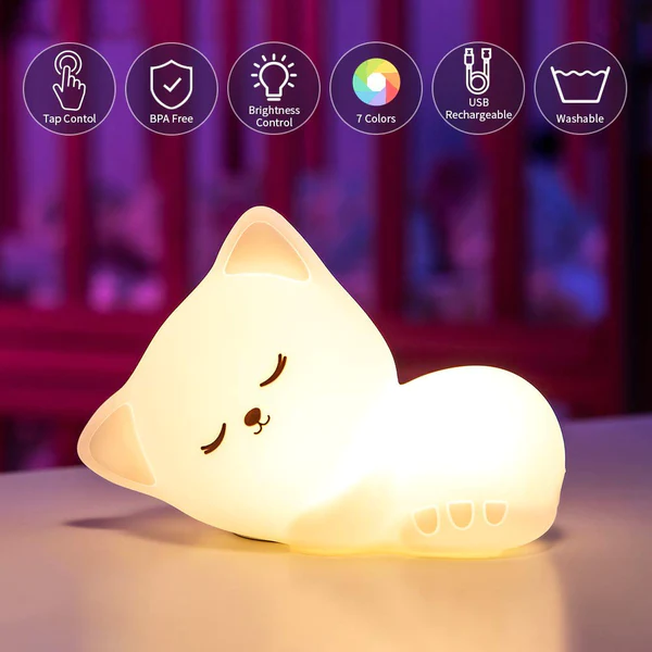 Soft Silicone Cat Seven Colors LED Night Light