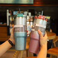 Stainless Steel Water Bottle 30oz, Diamond Painted Coffee Beer Mug, Straw Lid, Leakproof, Travel, Fitness, Sports - Kalesh Monk