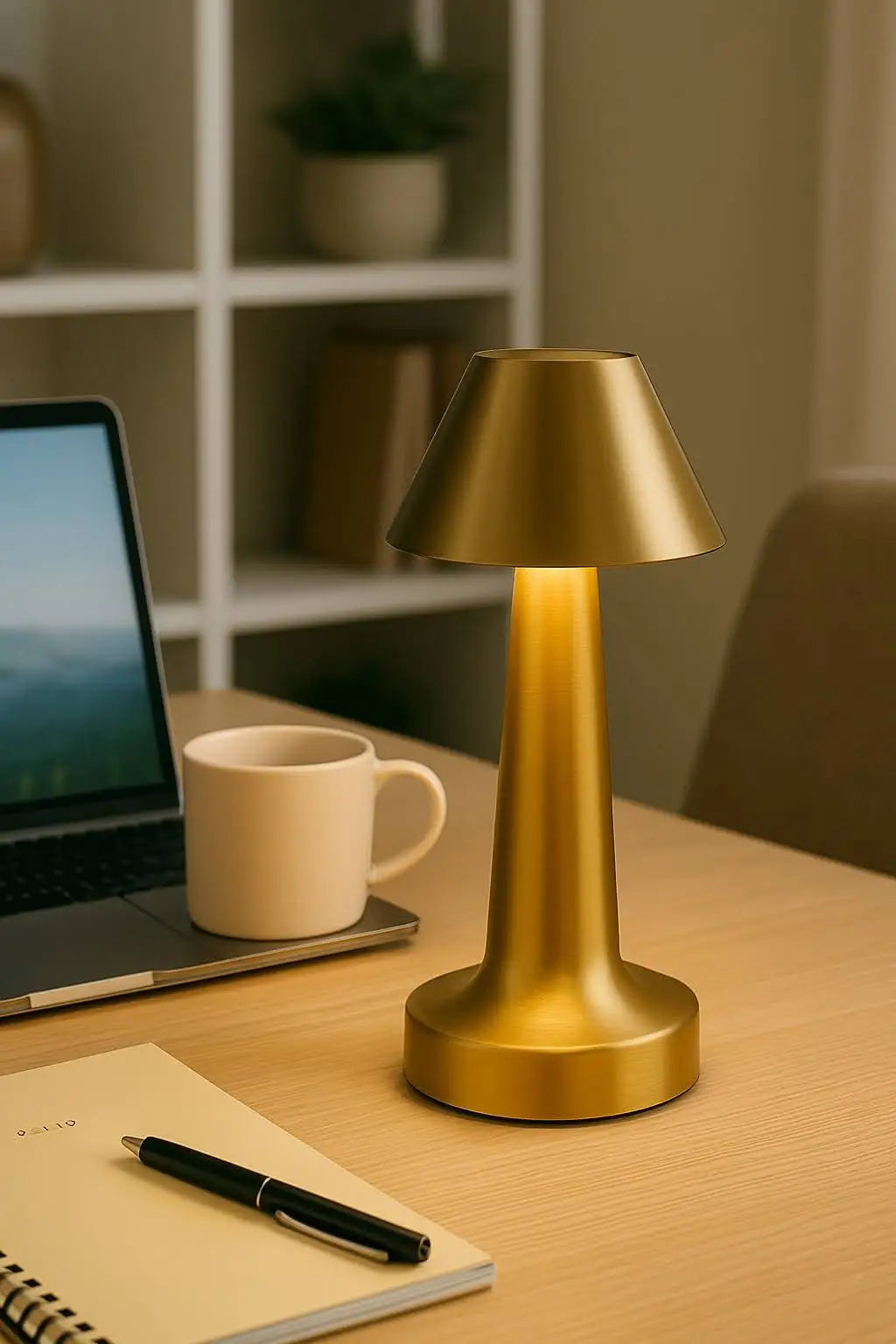 Mushroom Rechargeable LED Table Lamp – Touch Control, Cordless, Dimmable Desk & Bedside Light with Brushed Metal Finish - Kalesh Monk