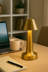 Mushroom Rechargeable LED Table Lamp – Touch Control, Cordless, Dimmable Desk & Bedside Light with Brushed Metal Finish - Kalesh Monk