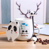 3D Mouth Lid Printed Panda Ceramic Coffee with Stainless Spoon Ceramic Coffee Mug  (350 ml)