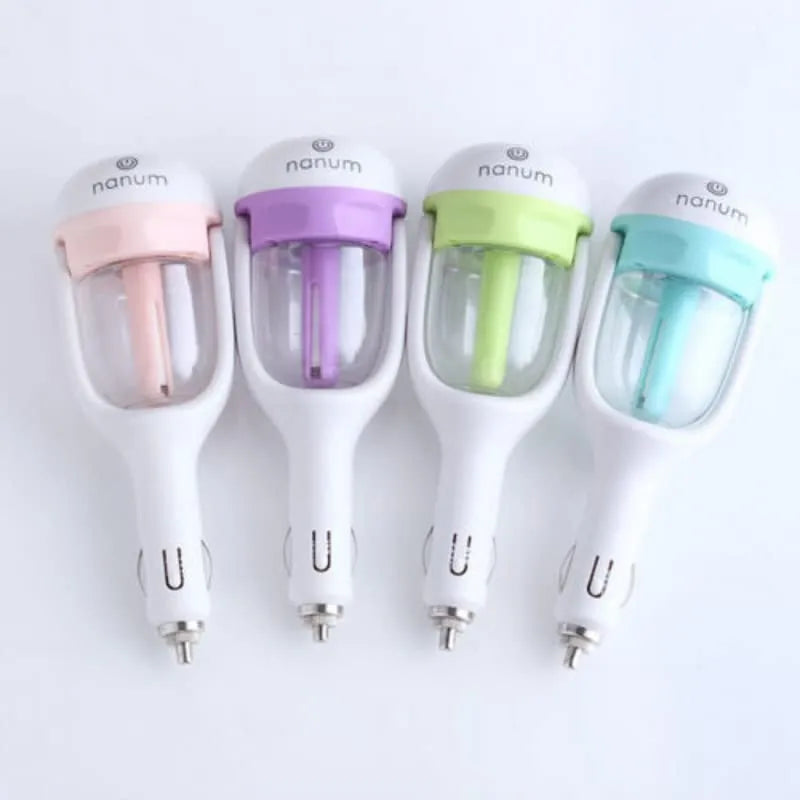 Car Humidifier – USB Mini Cool Mist Diffuser with LED Light | Portable Aroma Air Purifier for Car, Office & Travel