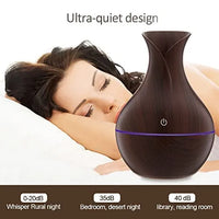 Wood Grain Aroma Humidifier – USB Cool Mist Diffuser with LED Light | Portable Essential Oil Air Purifier for Bedroom, Office & Home Decor