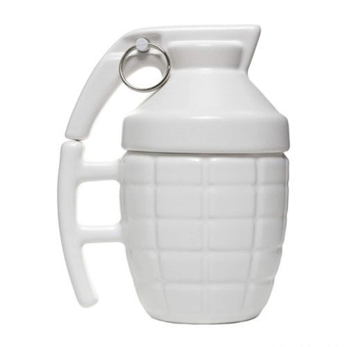 3D Ceramic Army Style Grenade Mug with Lid Coffee Tea Mug - 1 Piece, White, 280ml