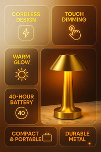 Mushroom Rechargeable LED Table Lamp – Touch Control, Cordless, Dimmable Desk & Bedside Light with Brushed Metal Finish - Kalesh Monk