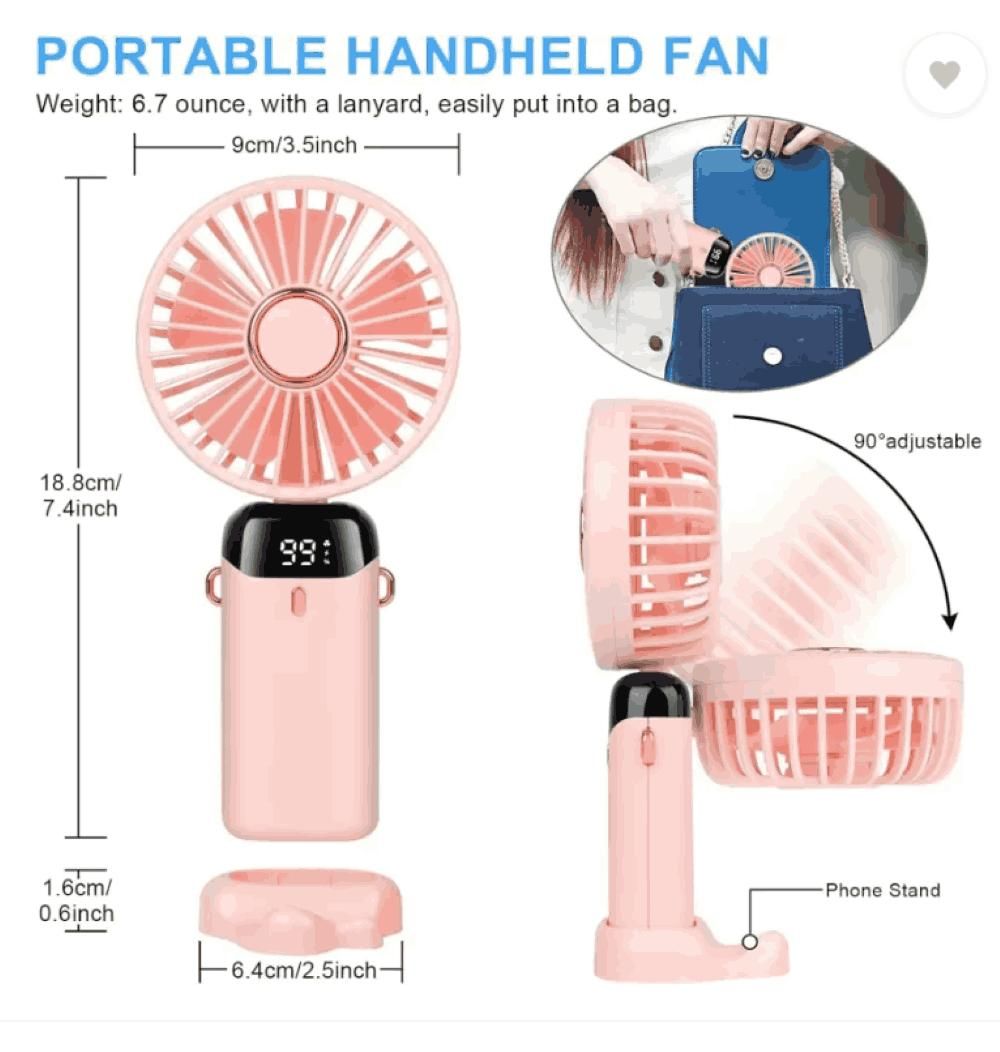 Portable Handheld Fan – Foldable, Rechargeable & USB-Powered Cooling Fan with LED Display - Kalesh Monk
