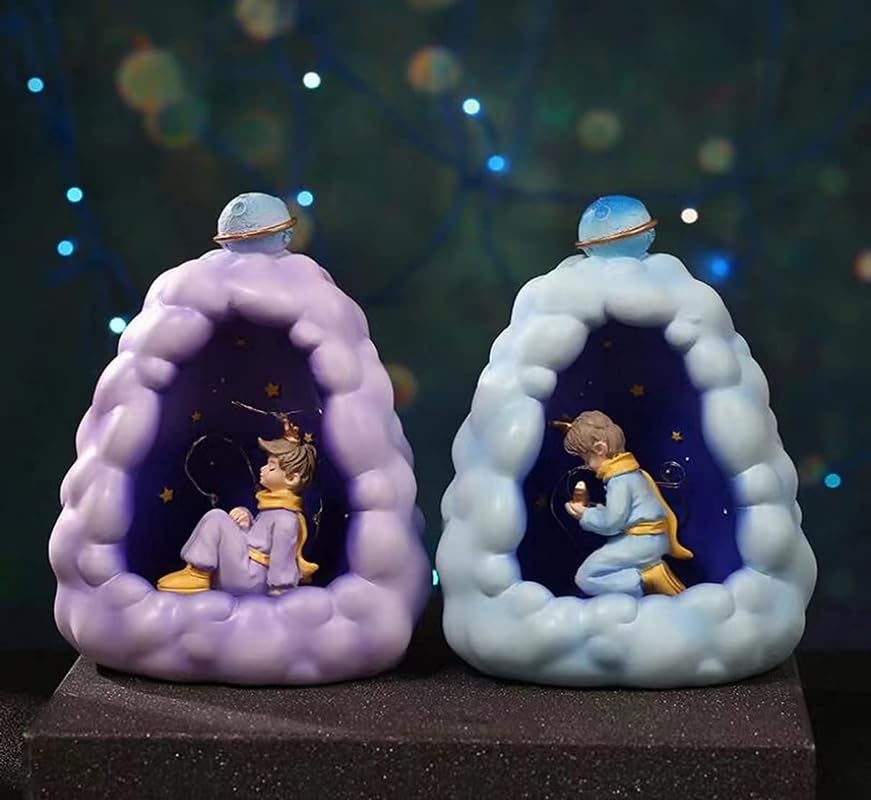 Stellar LED Night Lamp Resin Night Light Boy Statue for Kids Battery Powered Night Light Cute Bedside Lamp Resin Night Light Rechargeable Table Lamp for Kids Bedroom, Home decor, Office, Showcase (Purple) - Kalesh Monk