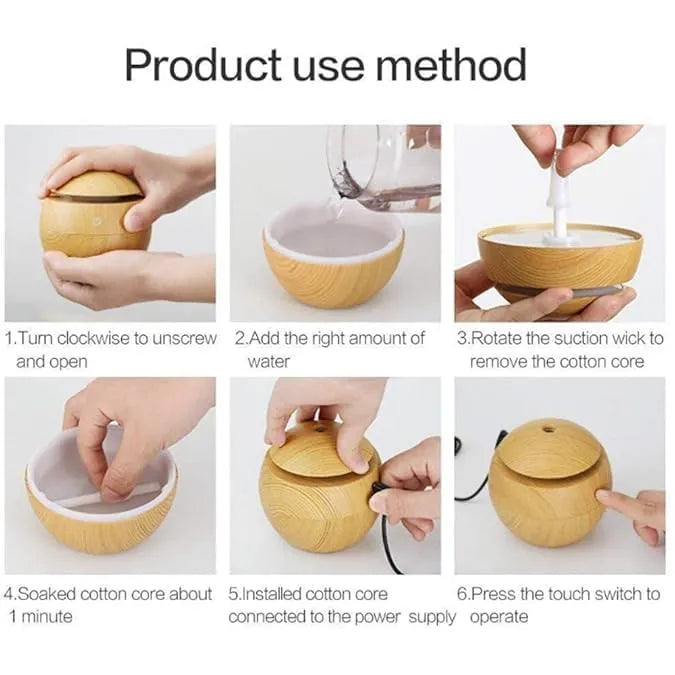 Dark Wood Grain Humidifier – USB Aroma Diffuser with Cool Mist & LED Light | Essential Oil Air Purifier for Bedroom, Office & Home Decor