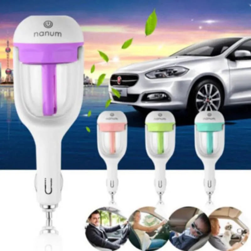 Car Humidifier – USB Mini Cool Mist Diffuser with LED Light | Portable Aroma Air Purifier for Car, Office & Travel
