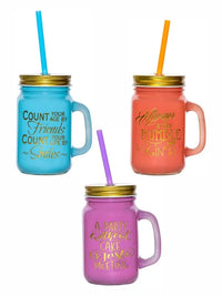 Colorful Mason Jar Glasses – Set of 3 | 350ml Retro Drinking Jars with Lids & Straws for Mocktails, Cocktails, Juices & Party Vibes