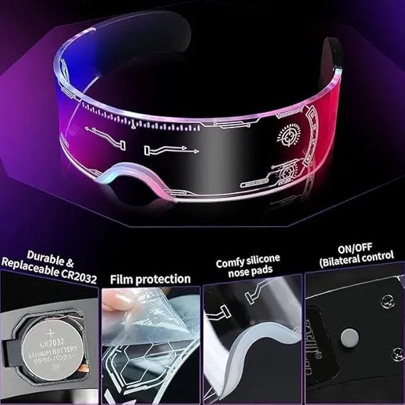 Luminous LED Futuristic Goggles for Party & Cosplay – Rechargeable Light Up Glasses for Rave, Festival, Halloween & Night Events