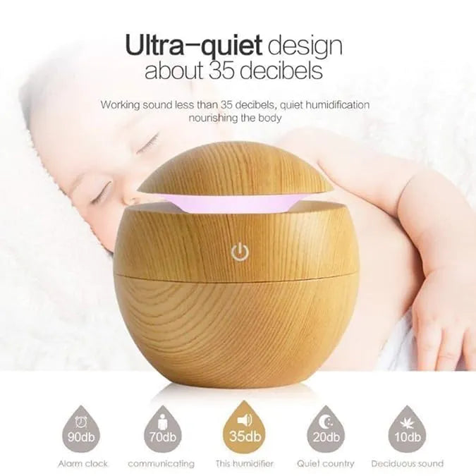 Dark Wood Grain Humidifier – USB Aroma Diffuser with Cool Mist & LED Light | Essential Oil Air Purifier for Bedroom, Office & Home Decor