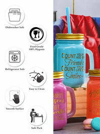 Colorful Mason Jar Glasses – Set of 3 | 350ml Retro Drinking Jars with Lids & Straws for Mocktails, Cocktails, Juices & Party Vibes