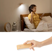 360-Degree Rotating Solid Wood Magnetic Charging Desk Lamp, No Drilling Required, Detachable, Reading Light for Bed Headboard