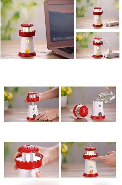 Lighthouse Humidifier – USB Aroma Diffuser with LED Beacon Light | Cool Mist Air Purifier for Bedroom, Home & Office Decor