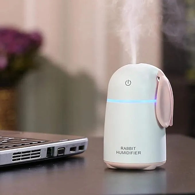 Rabbit Humidifier – Cute USB Mini Cool Mist Diffuser with LED Light | Portable Aroma Air Purifier for Desk, Bedroom & Baby Room