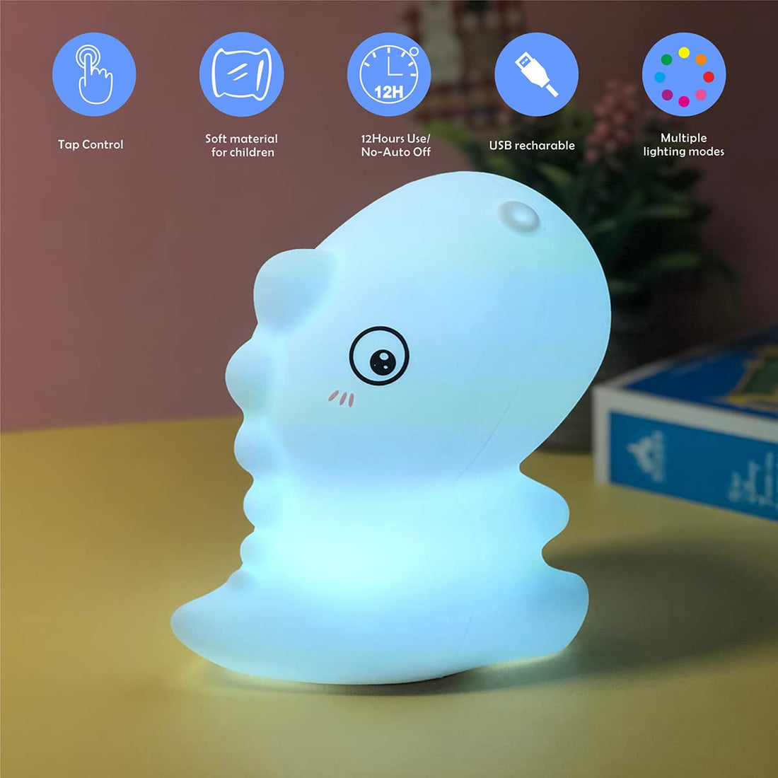 Kids Night Light Cute Dinosaur,Silicone Nursery Lamp for Baby - Kalesh Monk