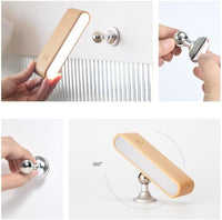 360-Degree Rotating Solid Wood Magnetic Charging Desk Lamp, No Drilling Required, Detachable, Reading Light for Bed Headboard