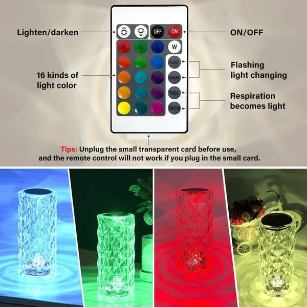 Crystal Rose Lamp with Remote – 16 Color LED Light | Luxury Ambient Mood Lighting for Bedroom, Living Room & Gifting - Kalesh Monk