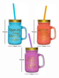 Colorful Mason Jar Glasses – Set of 3 | 350ml Retro Drinking Jars with Lids & Straws for Mocktails, Cocktails, Juices & Party Vibes
