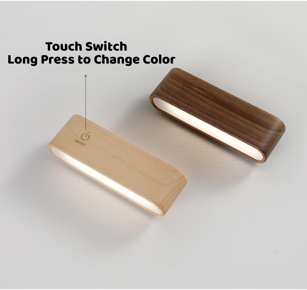 360-Degree Rotating Solid Wood Magnetic Charging Desk Lamp, No Drilling Required, Detachable, Reading Light for Bed Headboard