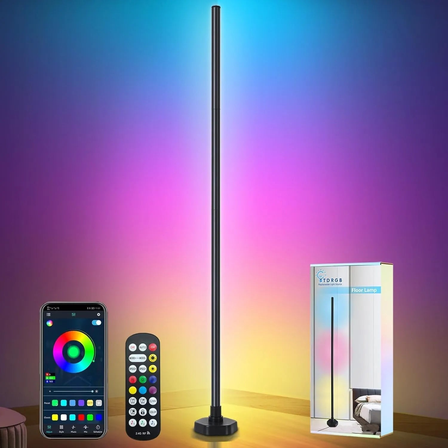 Smart RGB Floor Lamp – Minimal Corner Light for Gaming & Home Decor