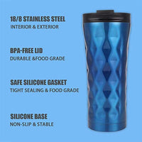 Double Wall Insulated Stainless Steel Diamond Cut Thermos Hot & Cold Tumbler Vacuum Flask 500 ML (Blue)