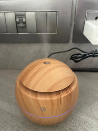 Dark Wood Grain Humidifier – USB Aroma Diffuser with Cool Mist & LED Light | Essential Oil Air Purifier for Bedroom, Office & Home Decor
