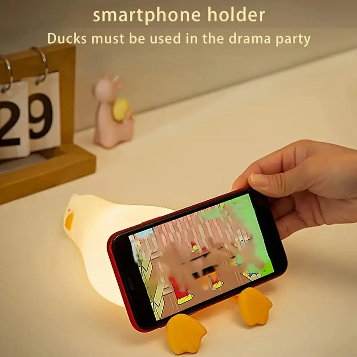 Kawaii Duck Night Light – Mobile Holder Rechargeable Silicone Lamp for Gifting & Decor