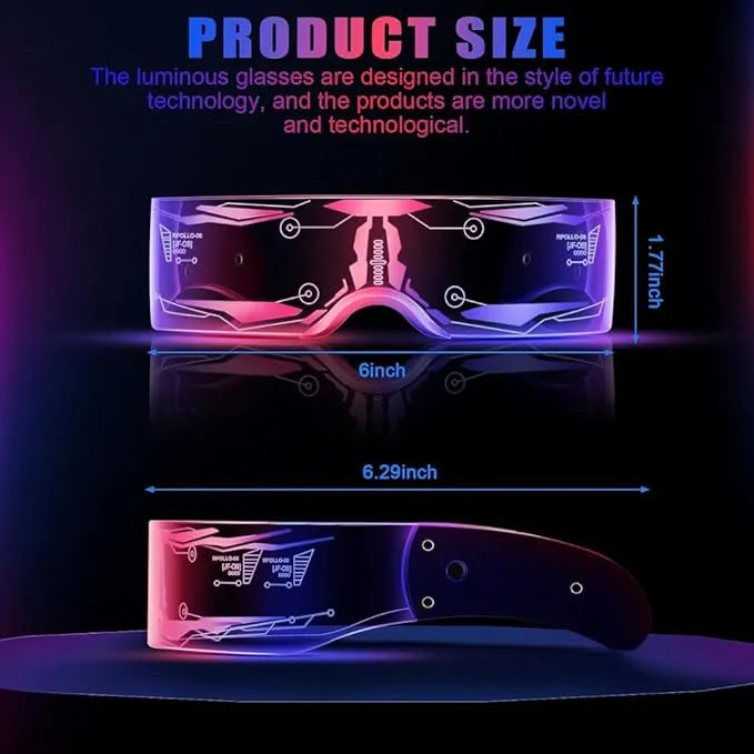 Luminous LED Futuristic Goggles for Party & Cosplay – Rechargeable Light Up Glasses for Rave, Festival, Halloween & Night Events