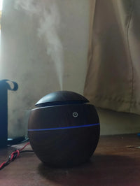 Dark Wood Grain Humidifier – USB Aroma Diffuser with Cool Mist & LED Light | Essential Oil Air Purifier for Bedroom, Office & Home Decor