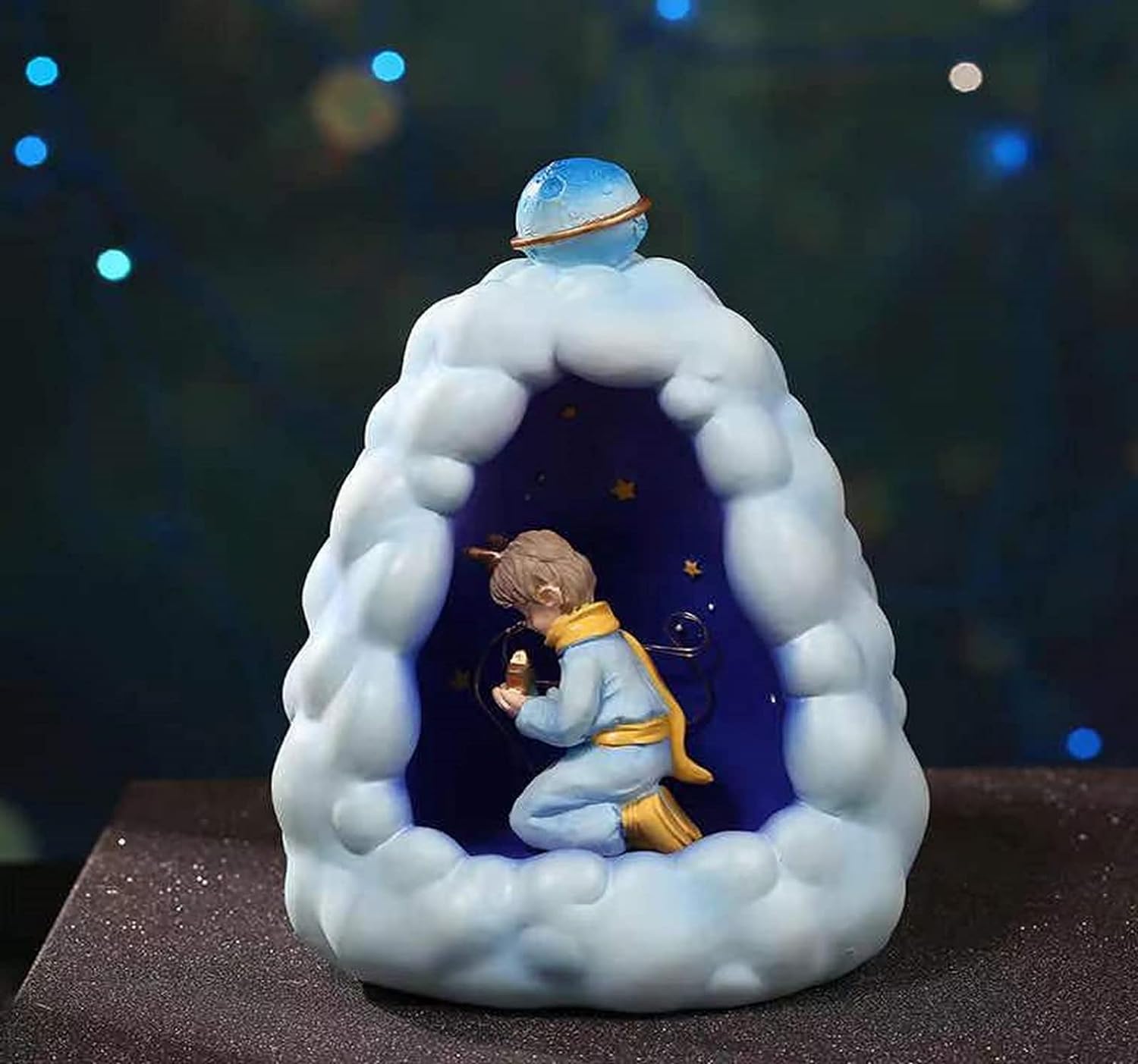 Stellar LED Night Lamp Resin Night Light Boy Statue for Kids Battery Powered Night Light Cute Bedside Lamp Resin Night Light Rechargeable Table Lamp for Kids Bedroom, Home decor, Office, Showcase (Blue) - Kalesh Monk