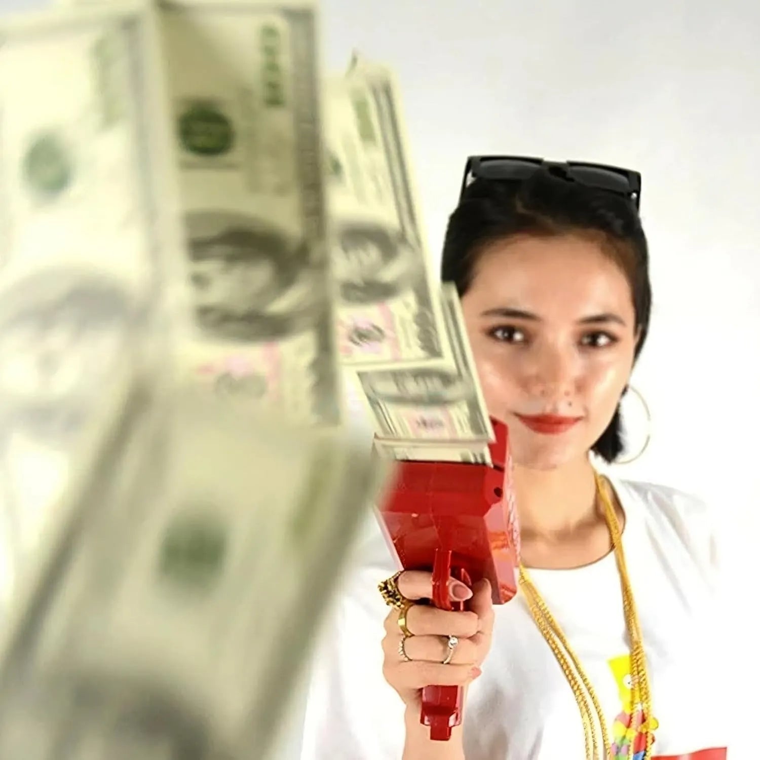 Supreme Style Money Gun – Cash Blaster Toy with Fake Dollar Bills | Ultimate Party Prop for Weddings, Birthdays, Bachelor Nights & Celebrations