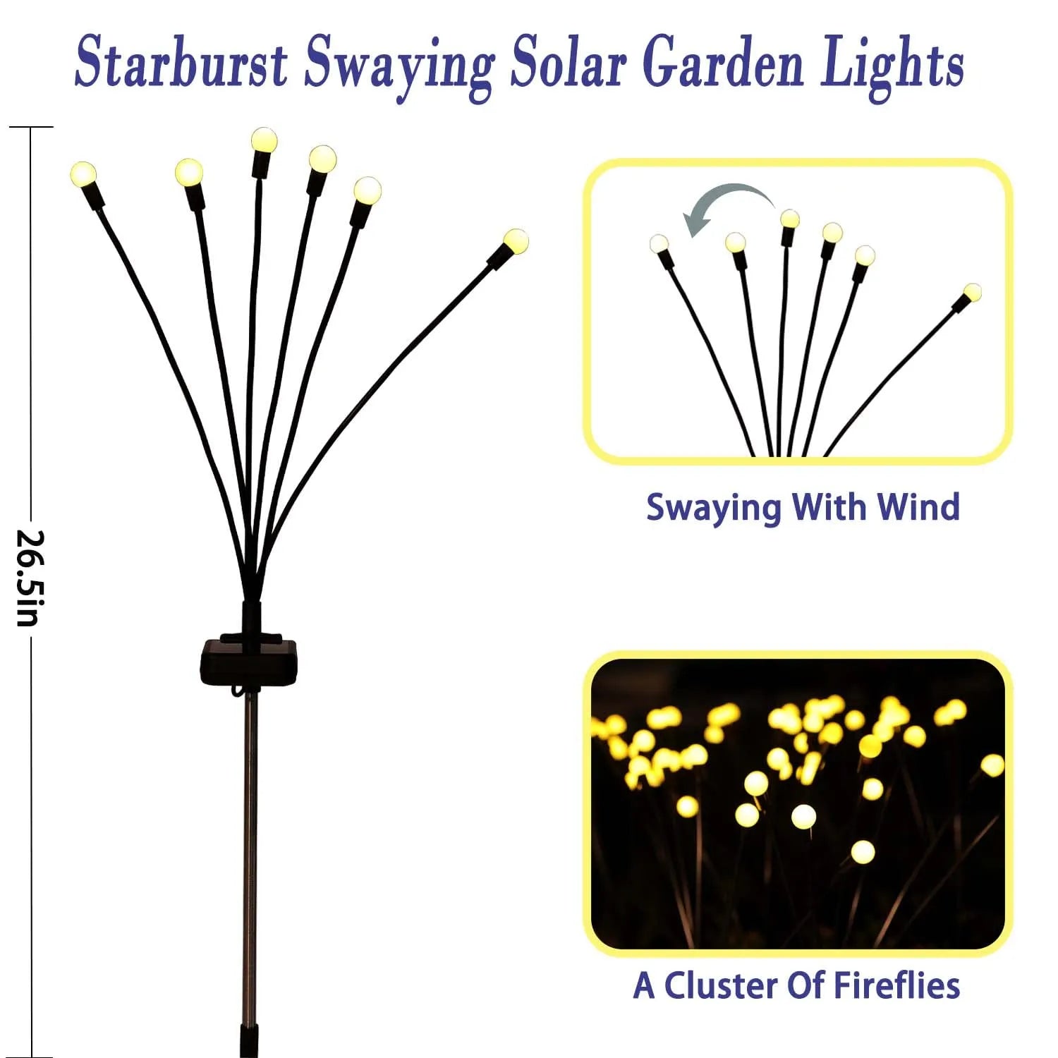 Solar Starburst Garden Lights (Pack of 2) – Waterproof Outdoor Swaying Lights for Patio, Lawn, Balcony & Party Decor