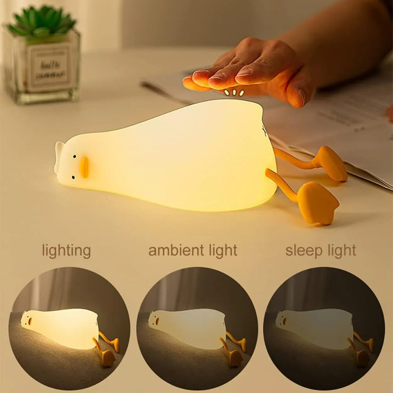 Kawaii Duck Night Light – Mobile Holder Rechargeable Silicone Lamp for Gifting & Decor