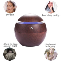 Dark Wood Grain Humidifier – USB Aroma Diffuser with Cool Mist & LED Light | Essential Oil Air Purifier for Bedroom, Office & Home Decor