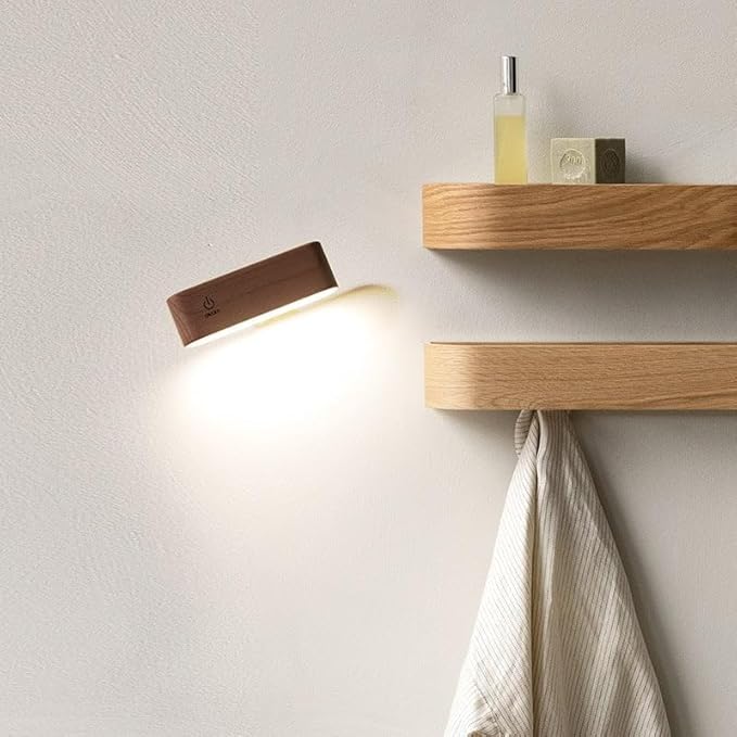 360-Degree Rotating Solid Wood Magnetic Charging Desk Lamp, No Drilling Required, Detachable, Reading Light for Bed Headboard