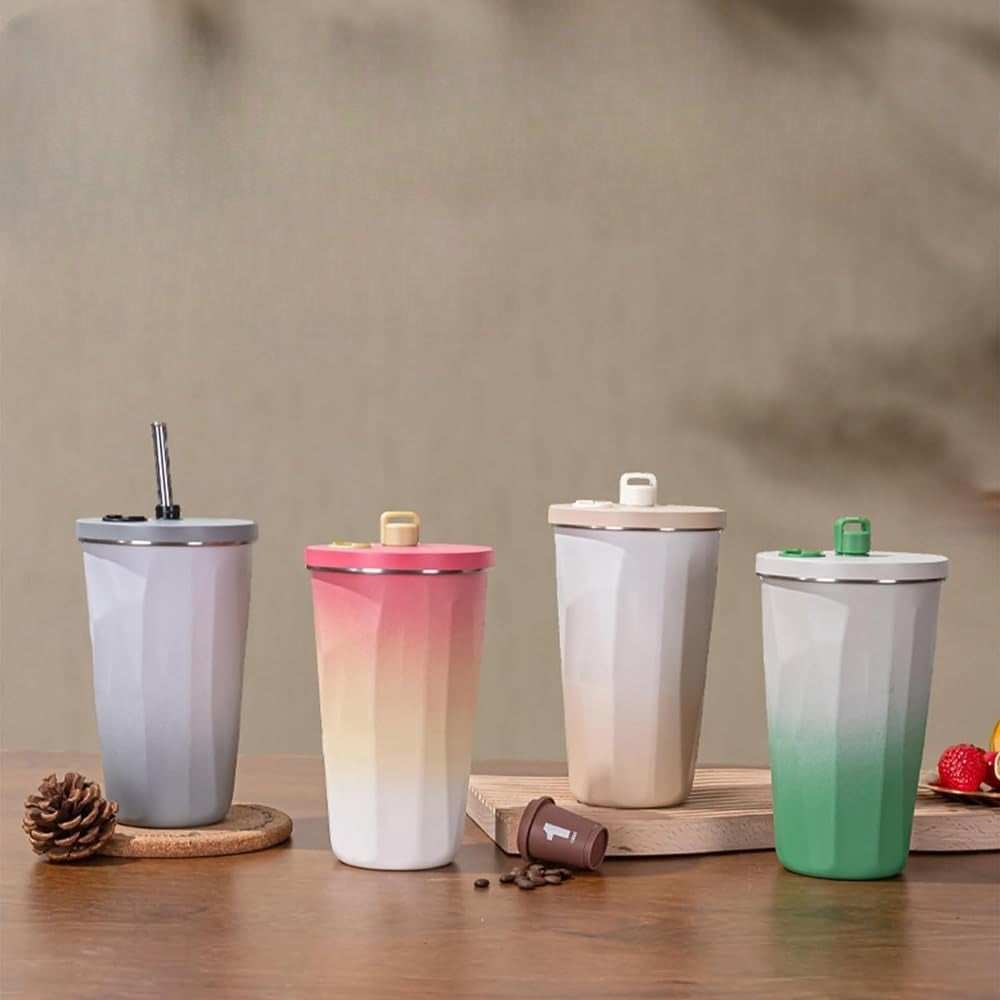 Straw Tumbler with Lid Large Capacity Straw Water Bottle Vacuum Insulated Tumbler, Stylish, Stainless Steel, Portable Coffee Cup, - Kalesh Monk