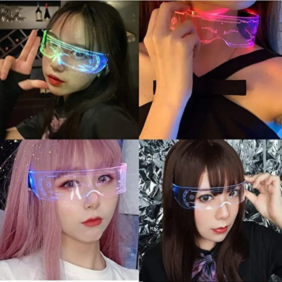 Luminous LED Futuristic Goggles for Party & Cosplay – Rechargeable Light Up Glasses for Rave, Festival, Halloween & Night Events