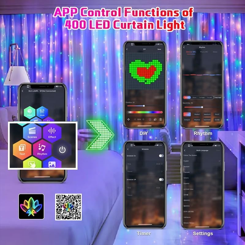 400 LED Programmable Smart String Lights for Indoor and Outdoor with Remote Control and App Control, Text Patterns, Common RGB Color Changing Screen - Kalesh Monk