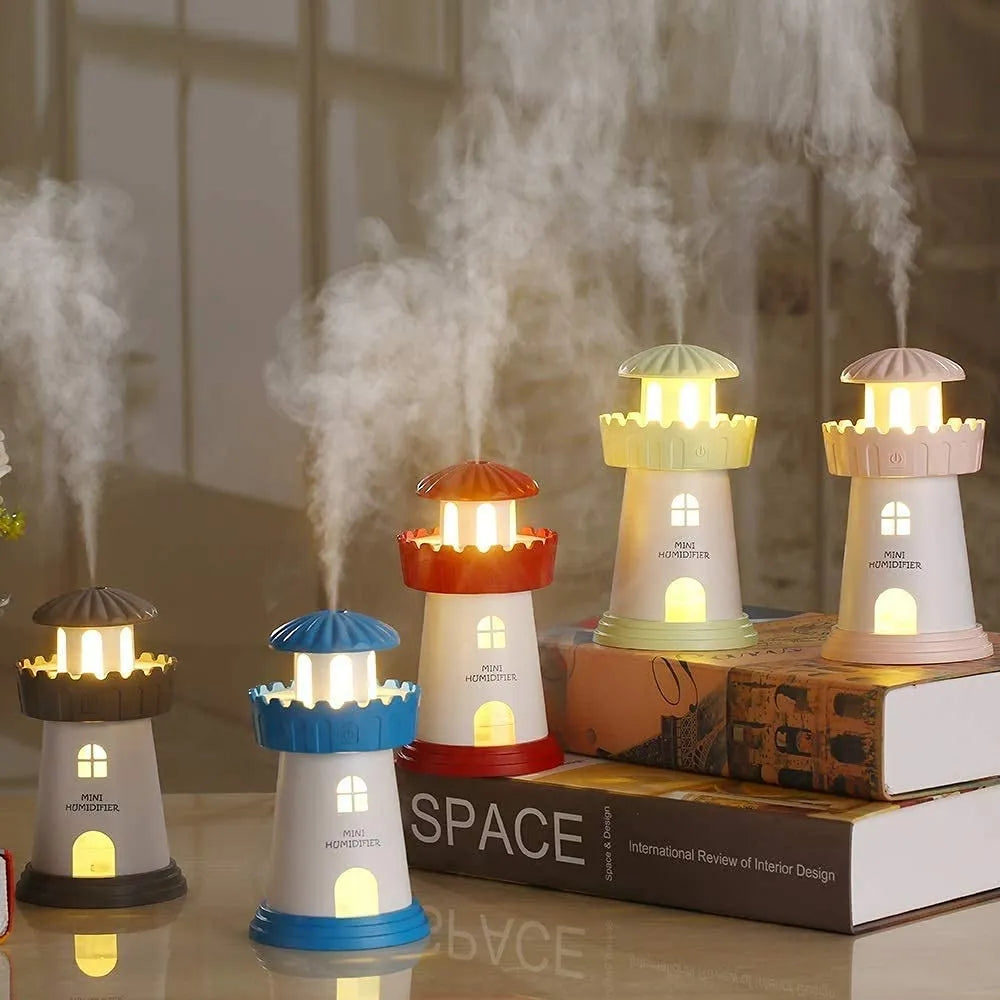 Lighthouse Humidifier – USB Aroma Diffuser with LED Beacon Light | Cool Mist Air Purifier for Bedroom, Home & Office Decor