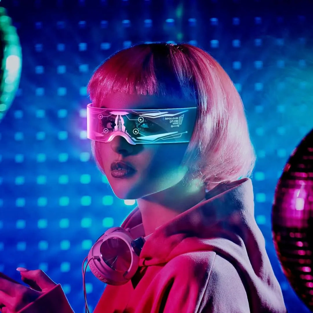 Luminous LED Futuristic Goggles for Party & Cosplay – Rechargeable Light Up Glasses for Rave, Festival, Halloween & Night Events