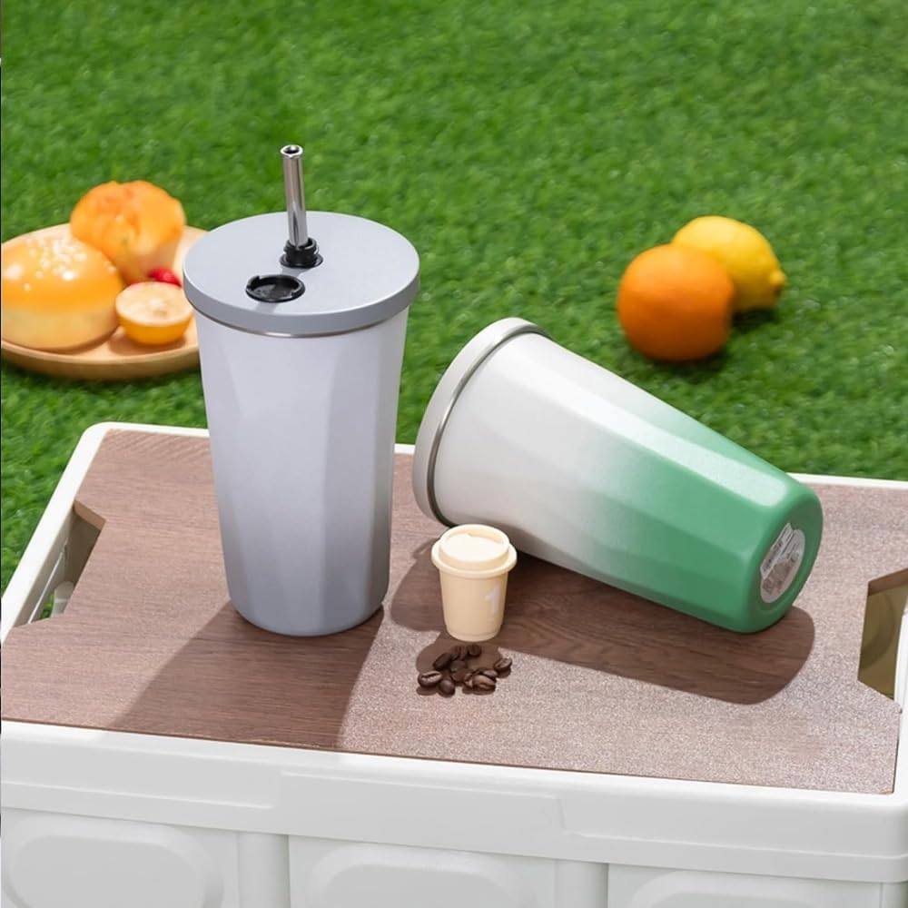 Straw Tumbler with Lid Large Capacity Straw Water Bottle Vacuum Insulated Tumbler, Stylish, Stainless Steel, Portable Coffee Cup, - Kalesh Monk