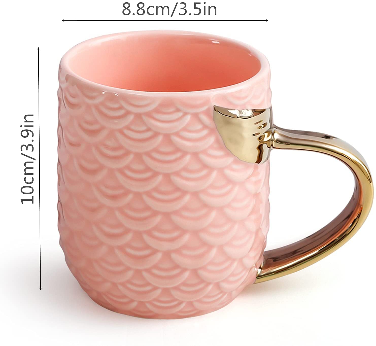 Mermaid Coffee Mugs/Tea Cups with Gold Handle Creative Ceramic Drinkware (Pink)