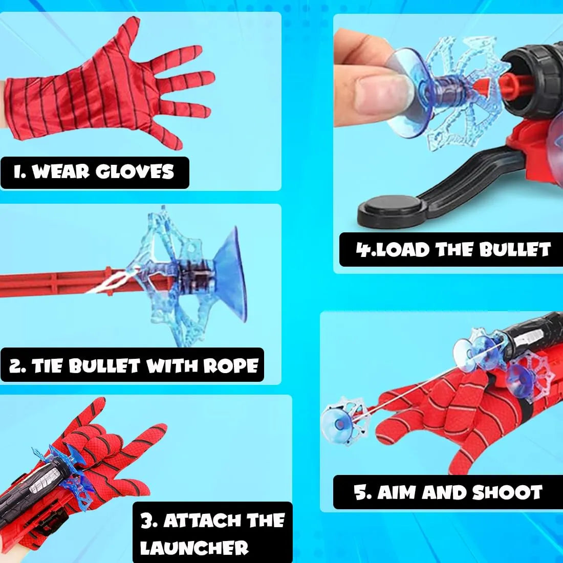 Spider Web Shooter Toy for Kids – Wrist Launcher Roleplay Kit with Glove & Dart Refills | Party Costume & Cosplay Prop for Boys & Girls